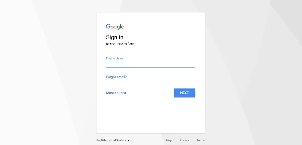 gmail login page