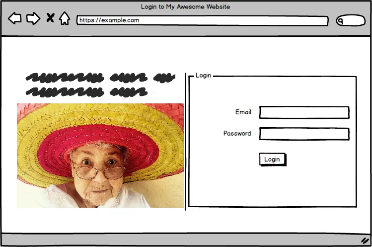 login form at right with a face at the left