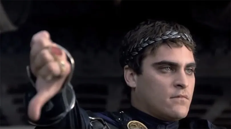 rejection gladiator thumbs down